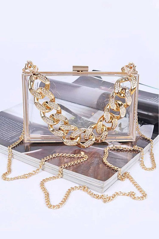 Crystal Chunky Chain Clear Box Clutch