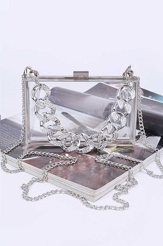 Crystal Chunky Chain Clear Box Clutch