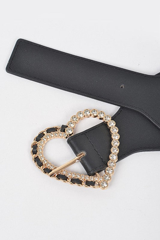 Crystal Heart Buckle Elastic Belt