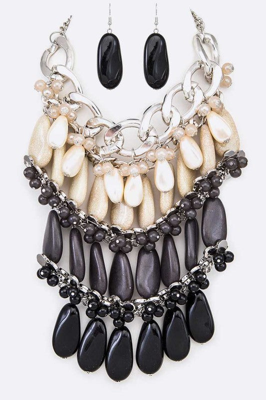 Mix Beads Chunky Chain Statement Necklace Set