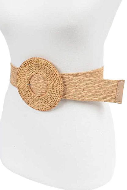 3 Bamboo Buckle Straw Stretch Statement Belt