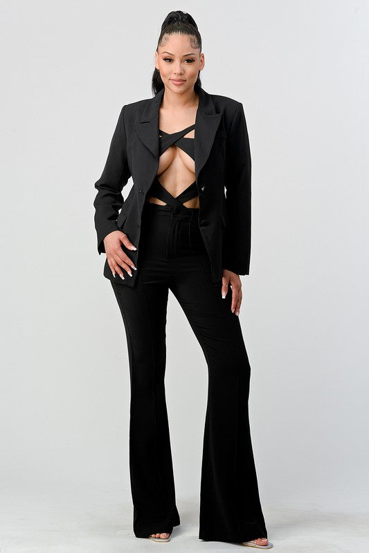 2pcs Sexy Black Cut Out Suit