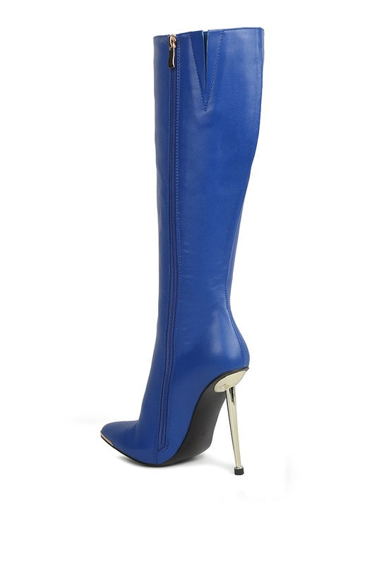 HALE Faux Leather Pointed Heel Calf Boots