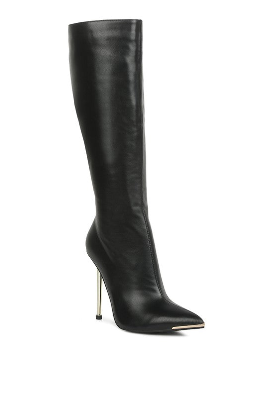 HALE Faux Leather Pointed Heel Calf Boots