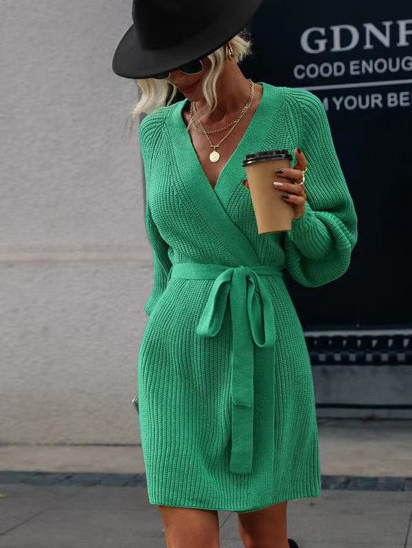 Green Wrap Sweater Dress