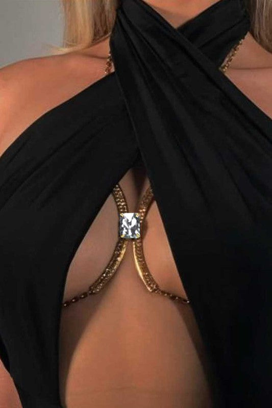 Baguette Stone Crystal Bra Chain