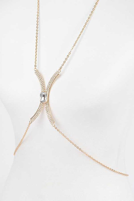 Baguette Stone Crystal Bra Chain