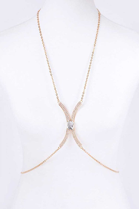 Baguette Stone Crystal Bra Chain