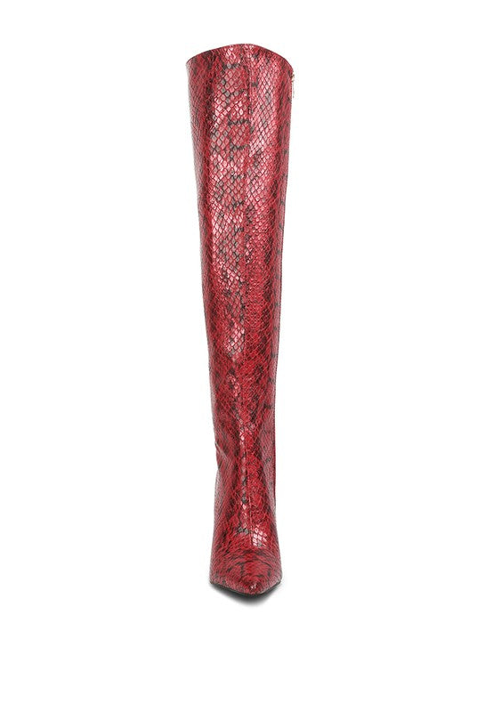 Catalina Snake Print Stiletto Knee Boots