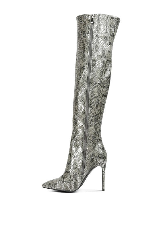 Catalina Snake Print Stiletto Knee Boots