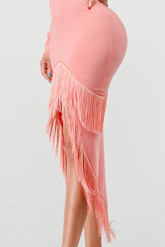 PINK SWEETHEART TASSEL BANDAGE DRESS