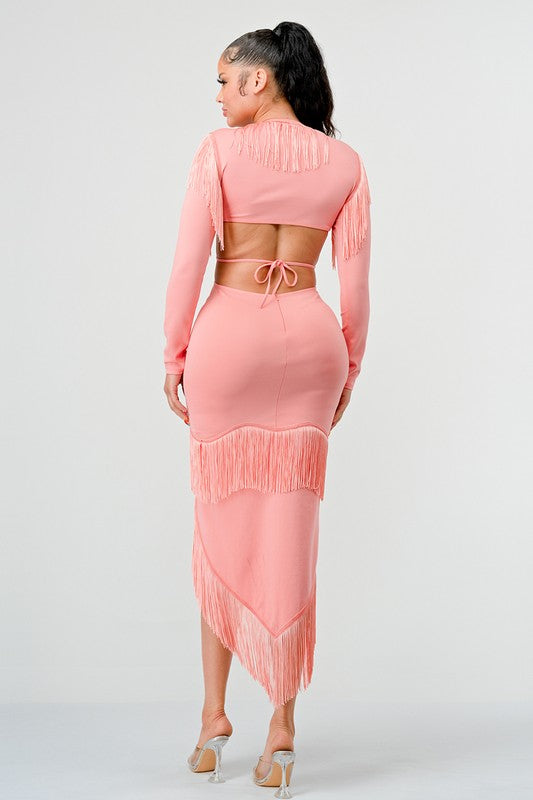 PINK SWEETHEART TASSEL BANDAGE DRESS