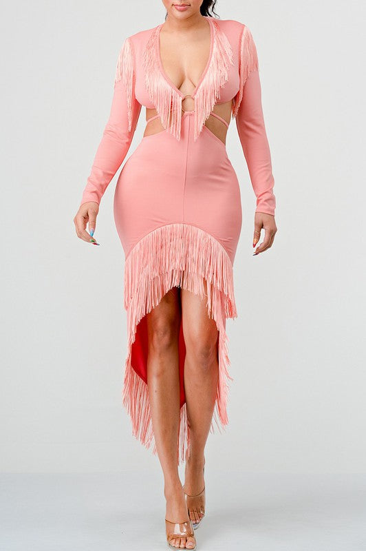 PINK SWEETHEART TASSEL BANDAGE DRESS