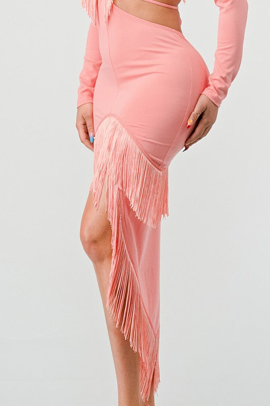 PINK SWEETHEART TASSEL BANDAGE DRESS