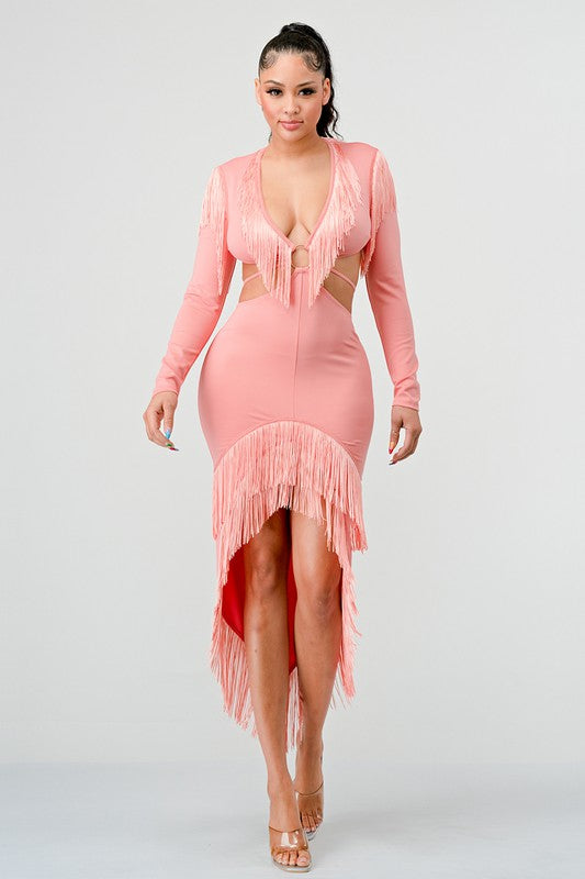 PINK SWEETHEART TASSEL BANDAGE DRESS