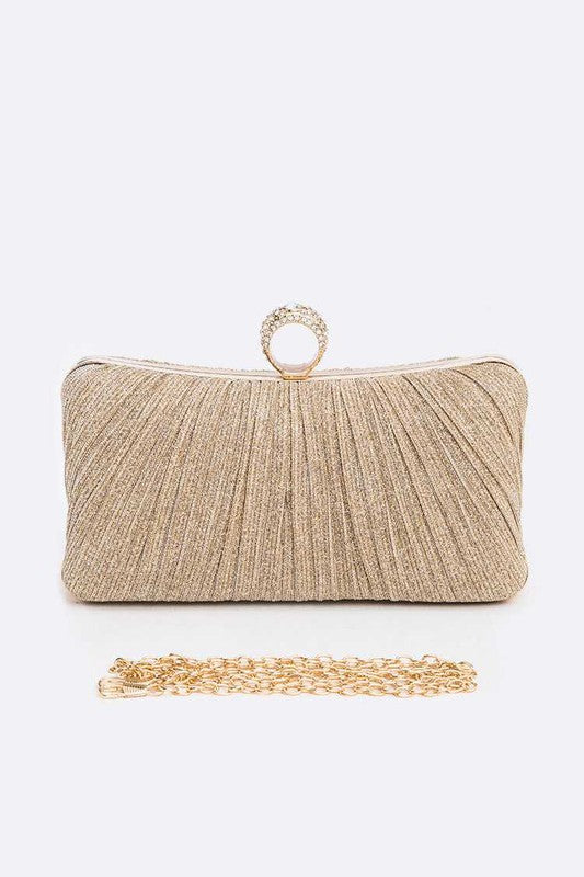 Pleated Metallic Box Clutch Bag