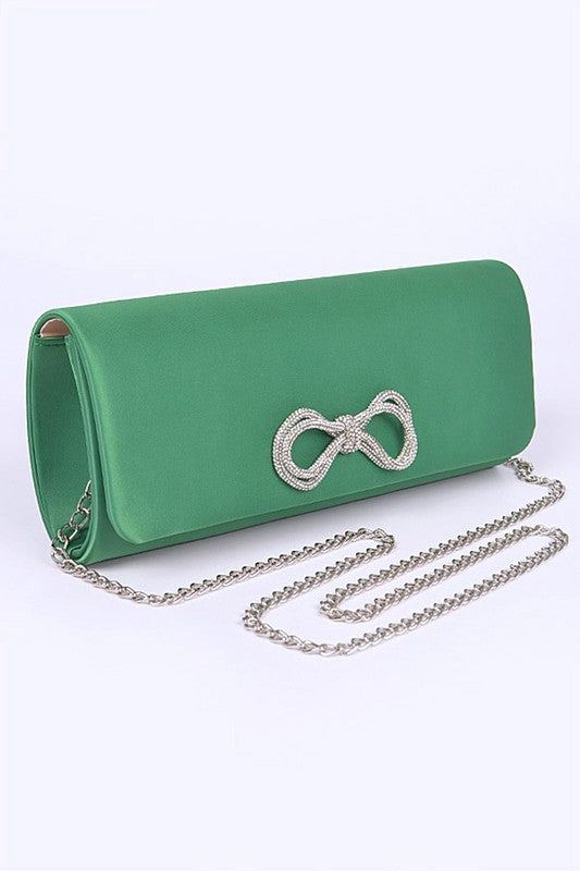 Rhinestone Bow Satin Clutch Bag