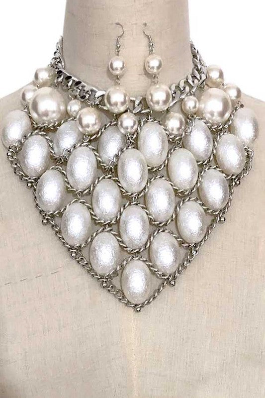 Faux Pearl Statement Chain Accent Necklace Set