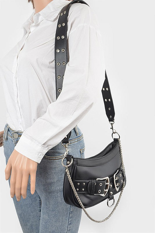 Vegan Leather Convertible Studded Shoulder Bag