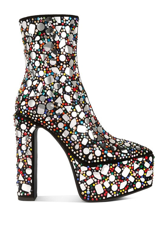 1 Fancy Mirror Embellished Platform High Heel Boots