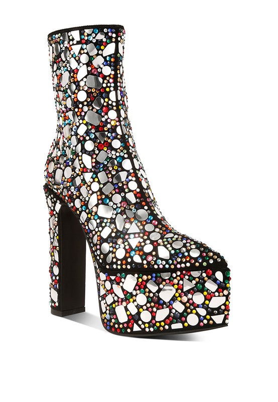 1 Fancy Mirror Embellished Platform High Heel Boots