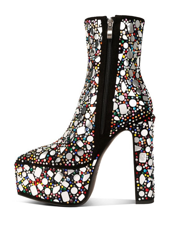 1 Fancy Mirror Embellished Platform High Heel Boots