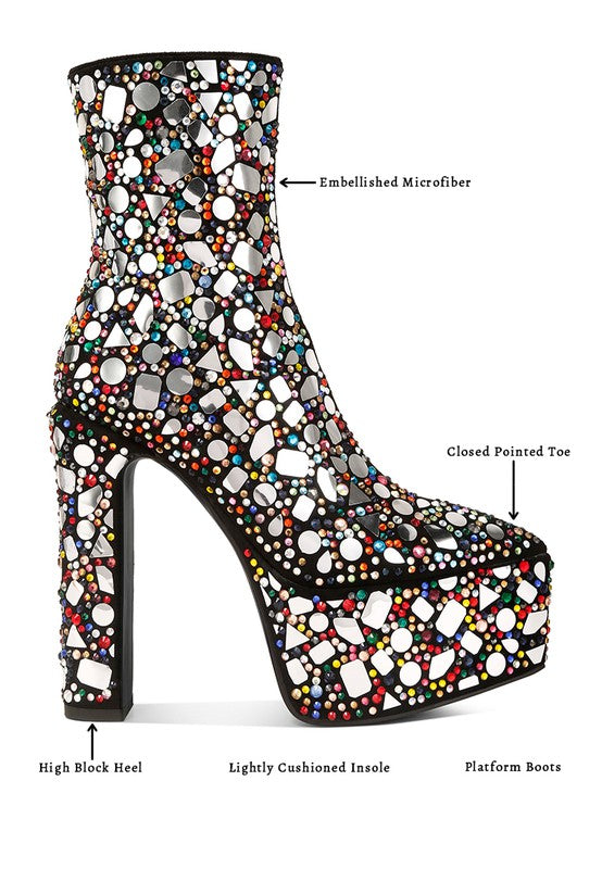 1 Fancy Mirror Embellished Platform High Heel Boots