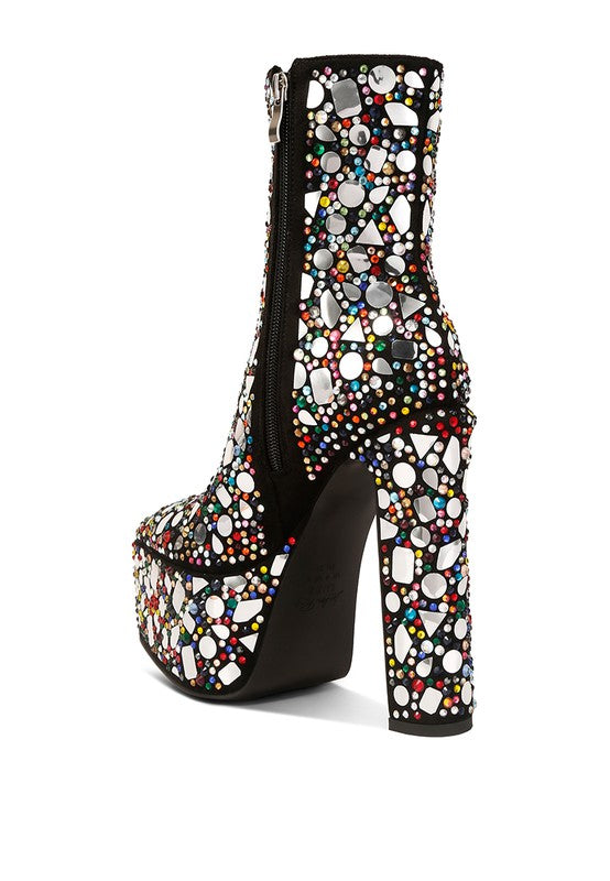 1 Fancy Mirror Embellished Platform High Heel Boots