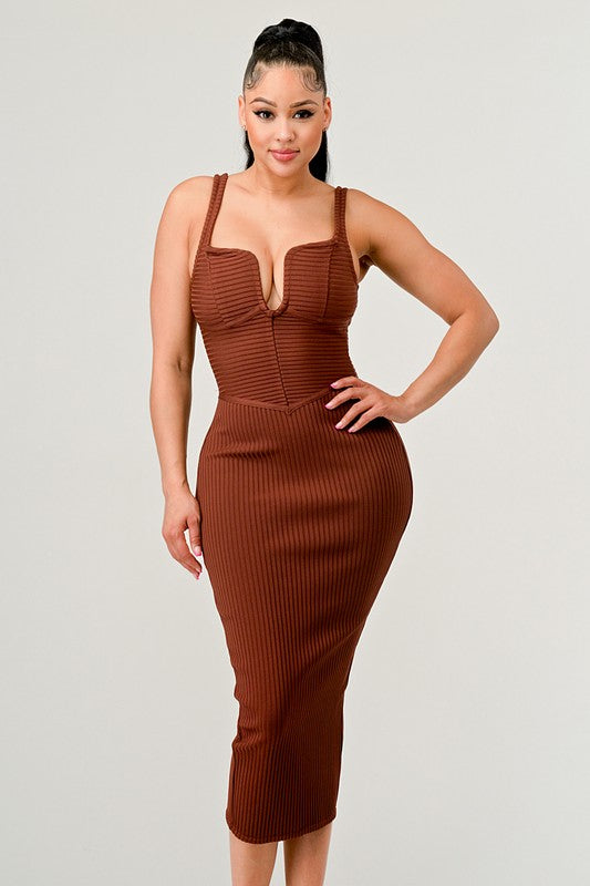 BROWN BANDAGE MIDI DRESS