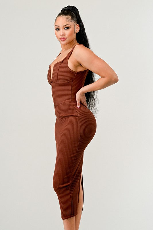 BROWN BANDAGE MIDI DRESS