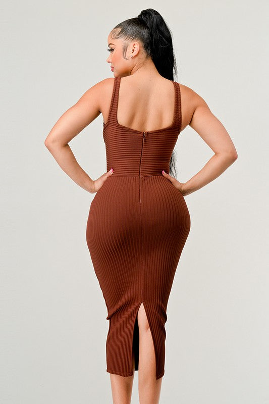 BROWN BANDAGE MIDI DRESS