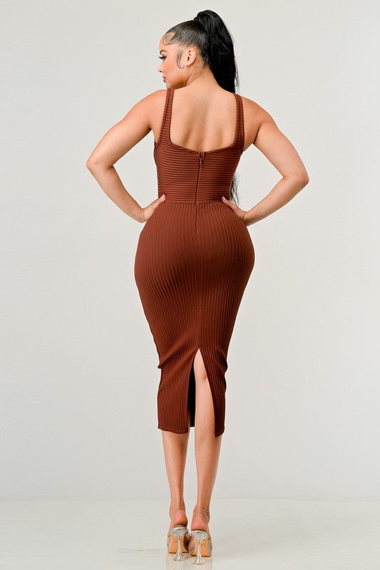 BROWN BANDAGE MIDI DRESS