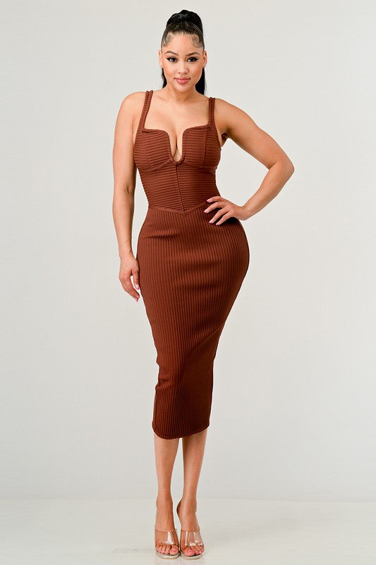 BROWN BANDAGE MIDI DRESS