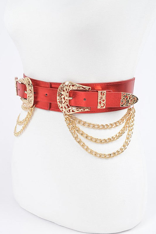 Double Buckle Metallic Stretch Belt