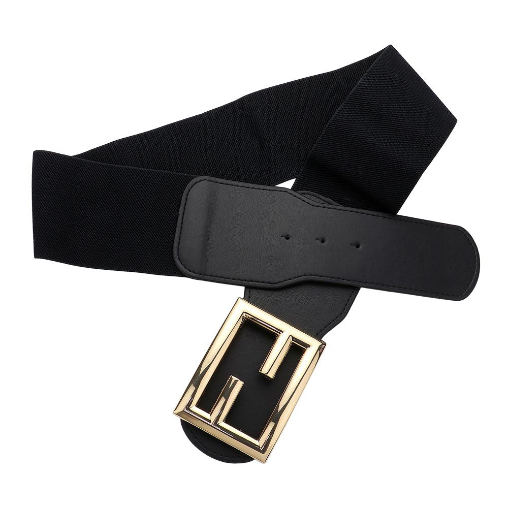 1 Logo Metal Buckle Accented Elastic Statement Belt