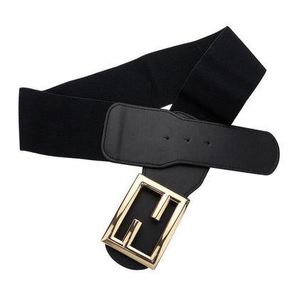 1 Logo Metal Buckle Accented Elastic Statement Belt
