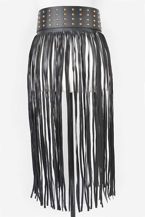 1 Long Vegan Leather Fringe Skirt Belt
