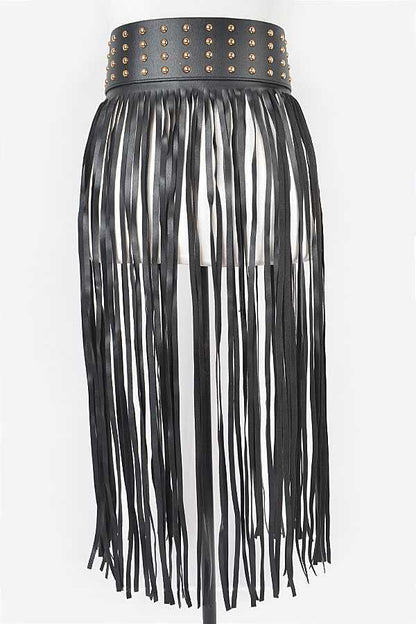 1 Long Vegan Leather Fringe Skirt Belt