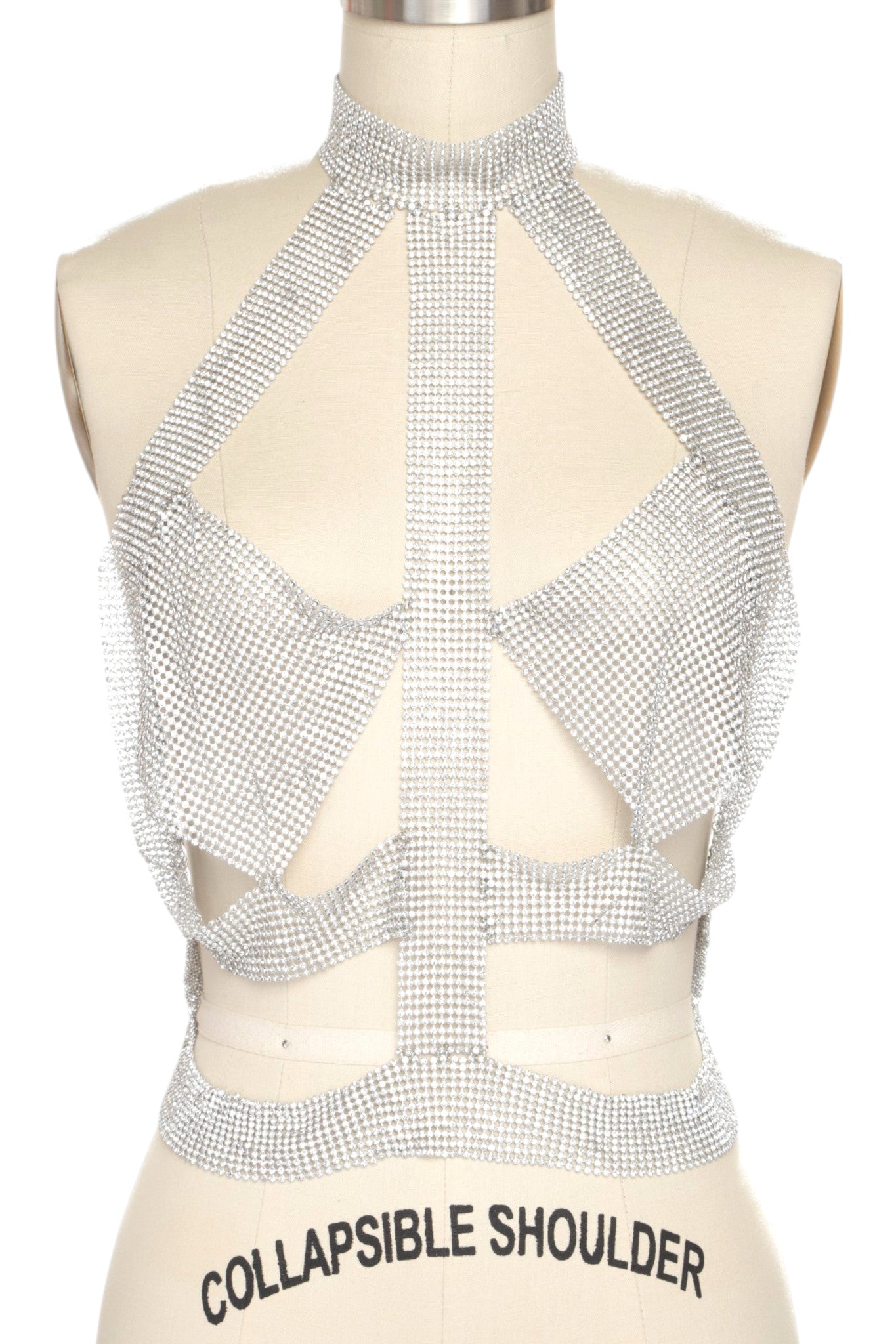 0 Gold or Silver Rhinestone Mesh Statement Body Chain