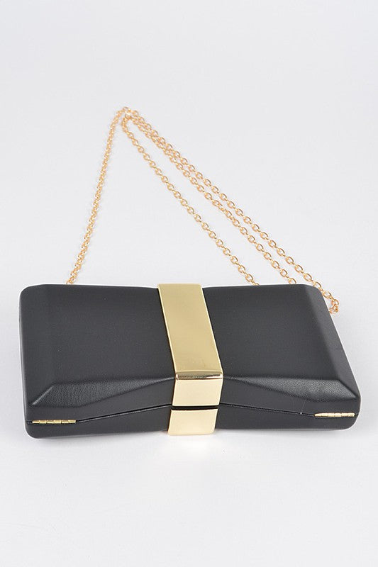 Gold Trim Iconic Bow Inspired Box Clutch