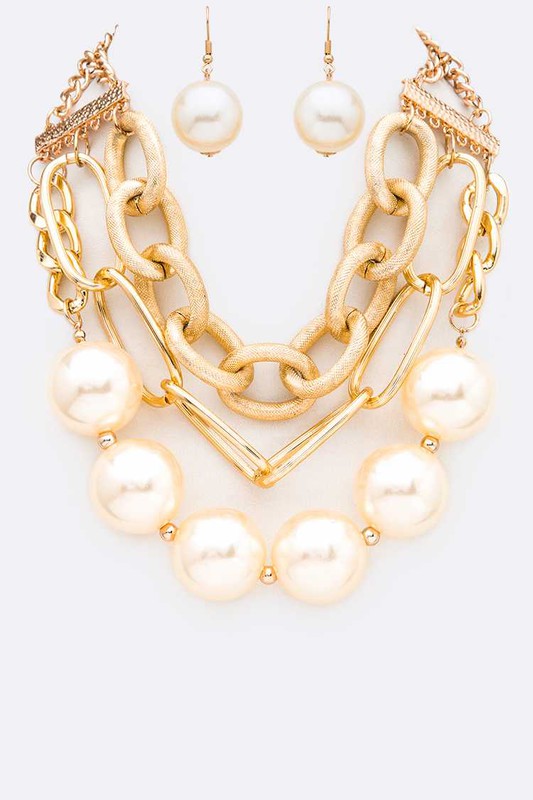 Oversize Pearls Chain Layered Statement Necklace