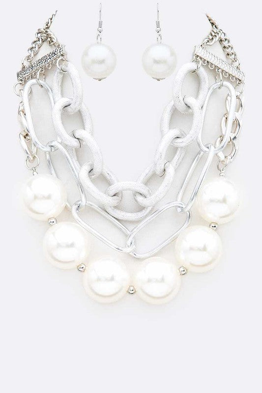 Oversize Pearls Chain Layered Statement Necklace