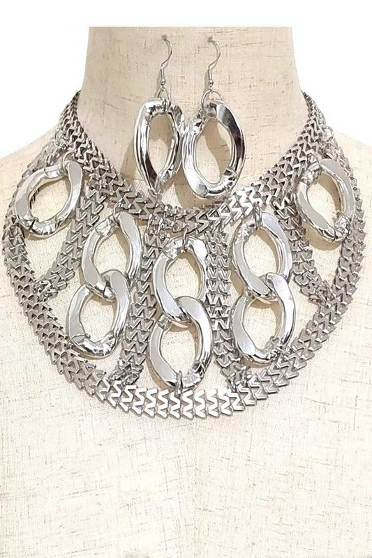 Mix Chain Link Statement BIb Necklace Set