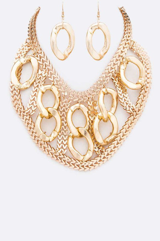 Mix Chain Link Statement BIb Necklace Set