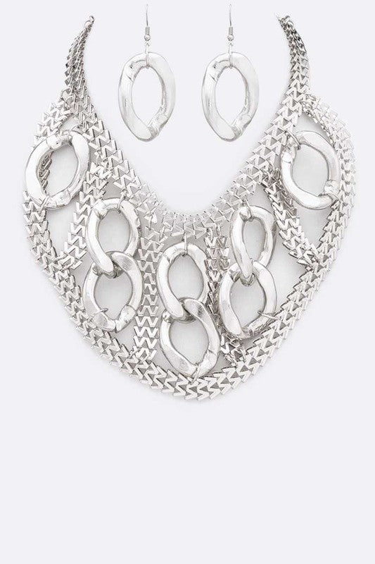 Mix Chain Link Statement BIb Necklace Set