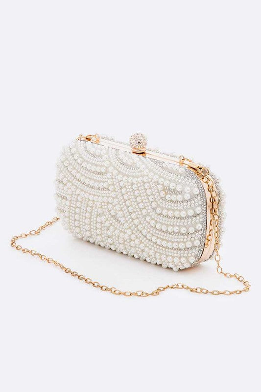 Aya Pearl Embellished Bridal Box Clutch