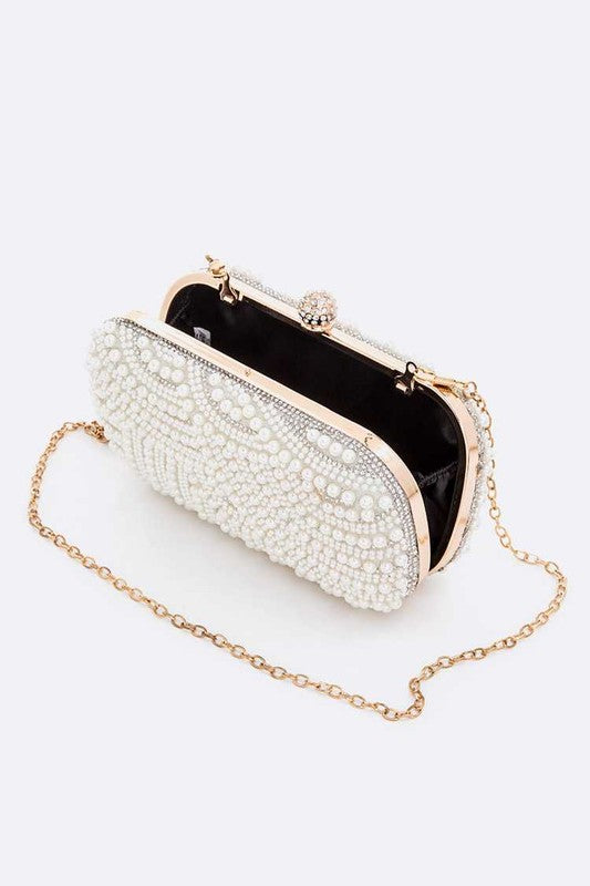 Aya Pearl Embellished Bridal Box Clutch