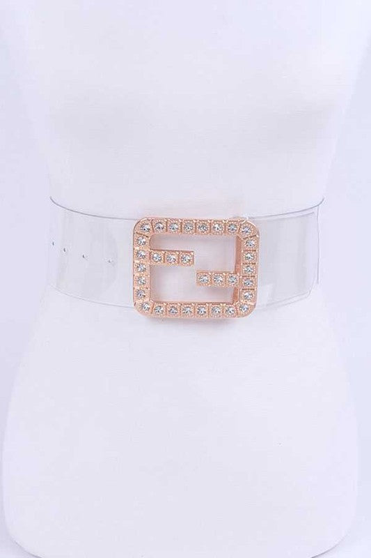 Plus Size Crytal F Logo Transparent Cleared Belt