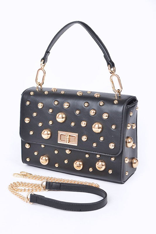 Gold Mix Studs Convertible Top Handle Swing Bag