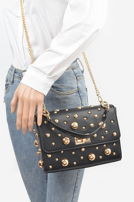 Gold Mix Studs Convertible Top Handle Swing Bag